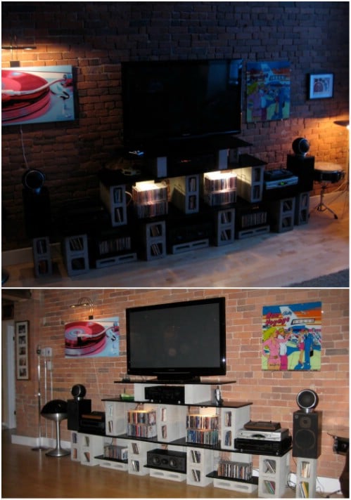 Entertainment Center - 17 Creative Ways to Use Concrete Blocks in Your Home