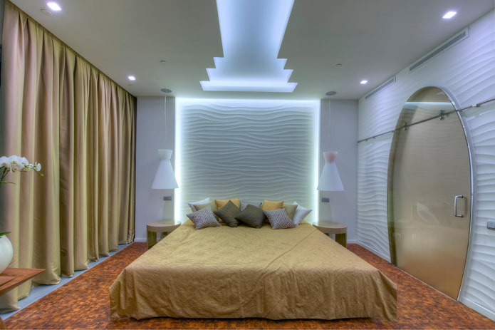 спальня с оригинальной светодиодной подсветкой