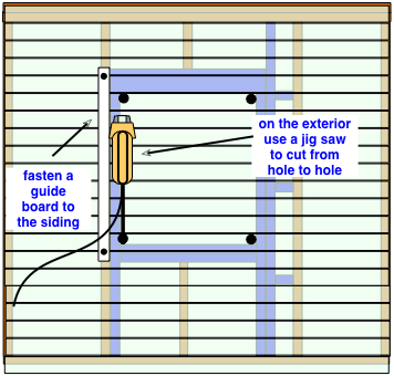 drawing demonstrating where to cut siding to install a new window drawing demonstrating where to cut siding to install a new window