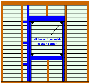 drawing demonstrating where to drill holes in siding to install a new window drawing demonstrating where to drill holes in siding to install a new window