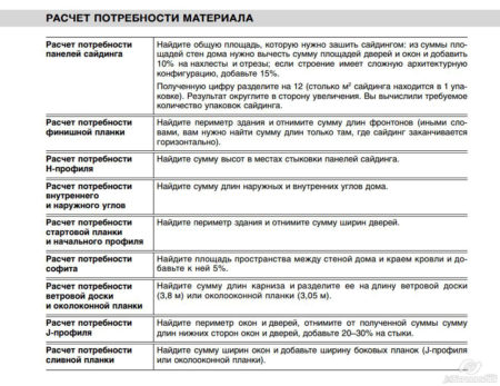 Таблица расчета сайдинга