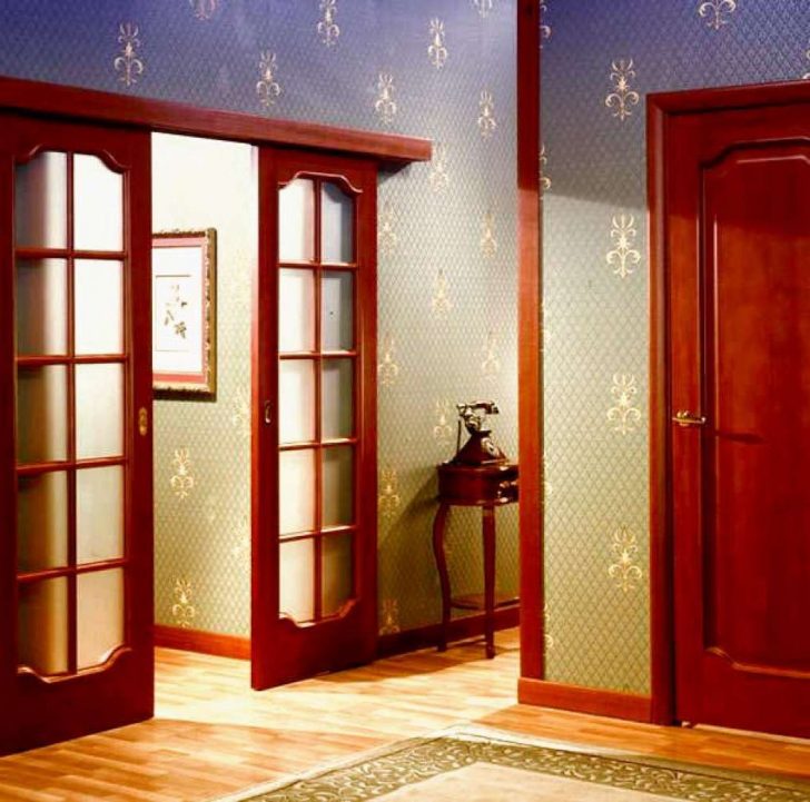 Sliding wooden doors with glass