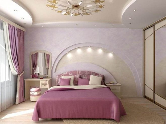 Спальня с потолками из гипсокартона