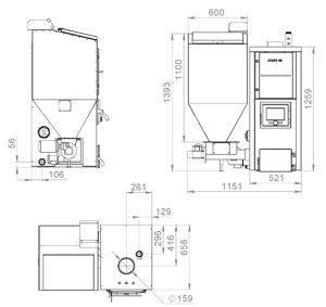 Приблизительные габариты пеллетного котла