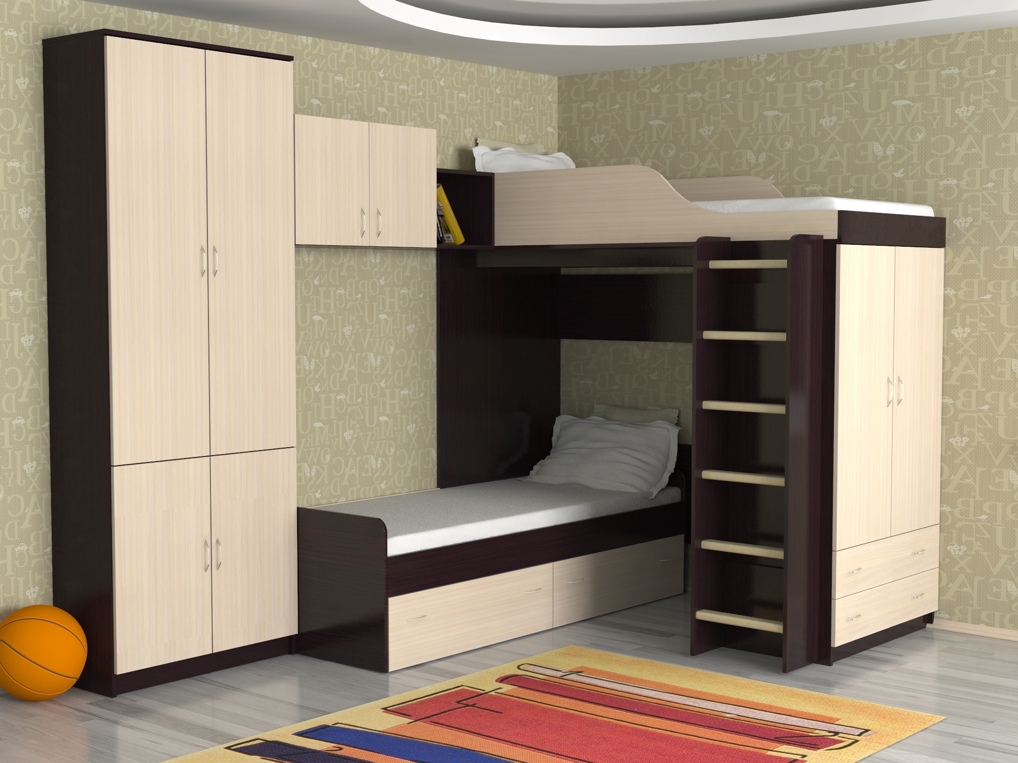 Двухъярусная кровать со шкафом