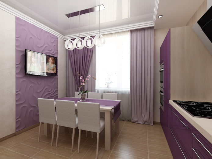 фиолетовая кухня занавески