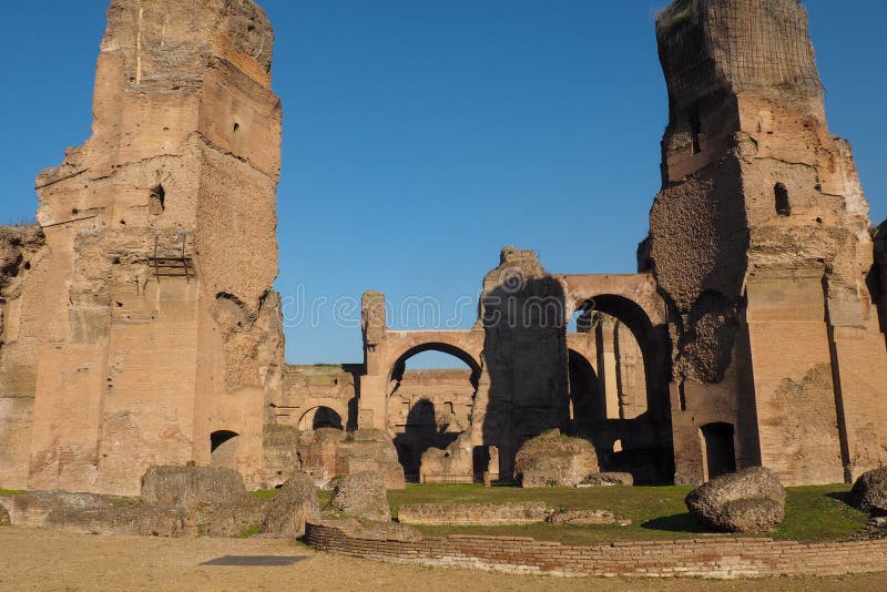 Baths of Caracalla in Rome, Italy. The calidarium or hot bath of the Baths of Caracalla in Rome, Italy. The caldarium was a circular room with marble floors and royalty free stock photo