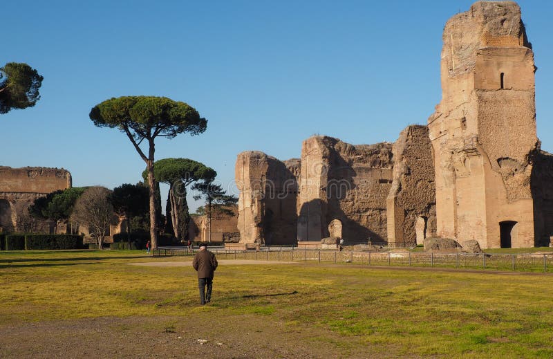 Baths of Caracalla in Rome, Italy. The calidarium or hot bath of the Baths of Caracalla in Rome, Italy. The caldarium was a circular room with marble floors and royalty free stock image