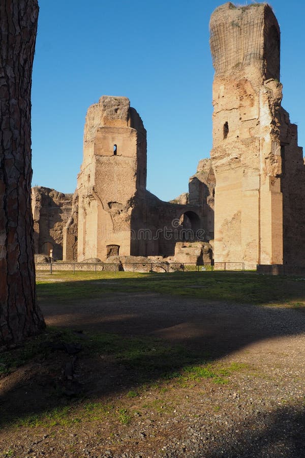 Baths of Caracalla in Rome, Italy. The calidarium or hot bath of the Baths of Caracalla in Rome, Italy. The caldarium was a circular room with marble floors and royalty free stock image