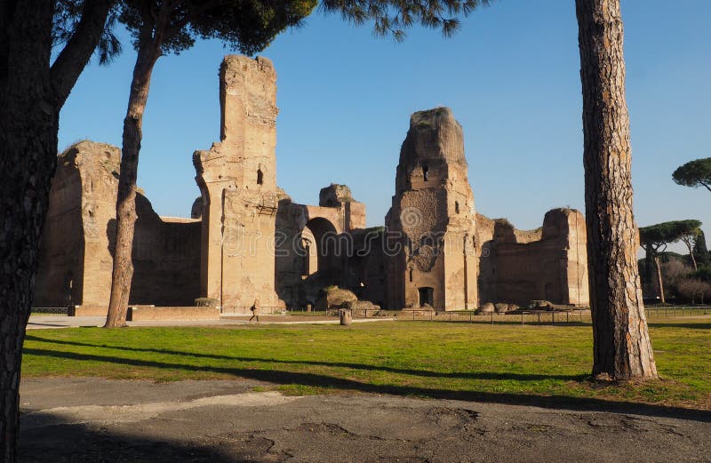 Baths of Caracalla in Rome, Italy. The calidarium or hot bath of the Baths of Caracalla in Rome, Italy. The caldarium was a circular room with marble floors and royalty free stock images