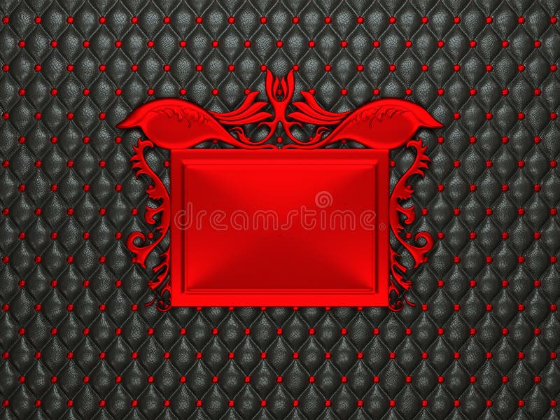 Black leather background with red stucco moulding frame for capt. Ion. Large resolution stock illustration