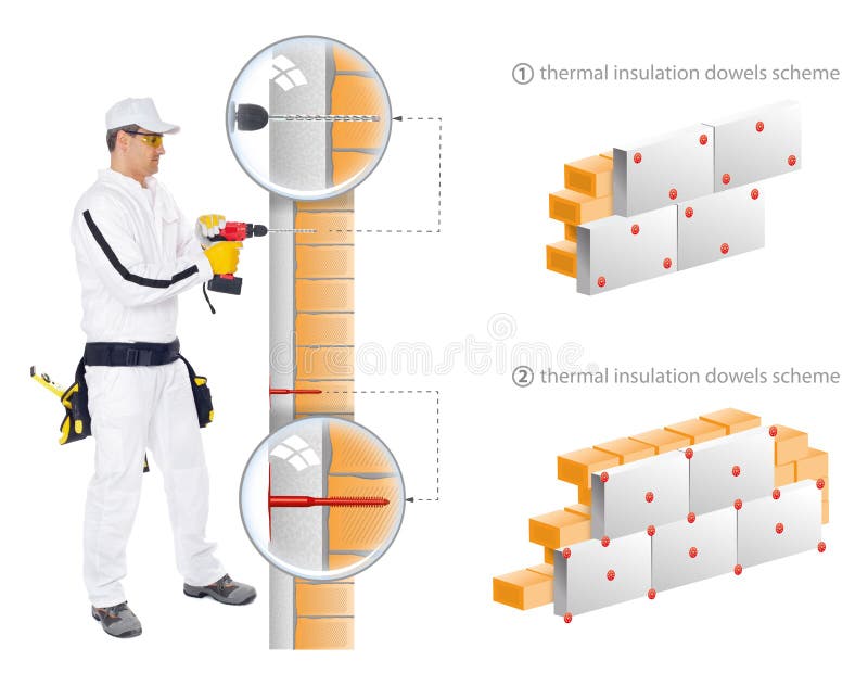 Construction worker install insulation of house stock image