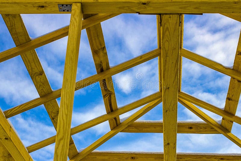Details of construction wooden roof, roofing timber structure system royalty free stock images