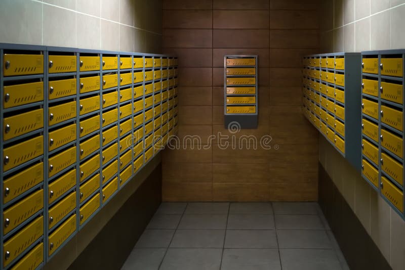 Entrance hall in an apartment building. Mailboxes in entrance hall of an apartment building. royalty free stock photography