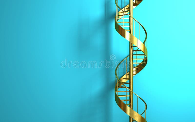 Golden spiral staircase on the blue wall stock illustration