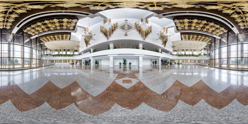 MINSK, BELARUS - JULY, 2016: full seamless panorama 360 degrees angle view in interior of luxury empty hall with beautiful huge stock images