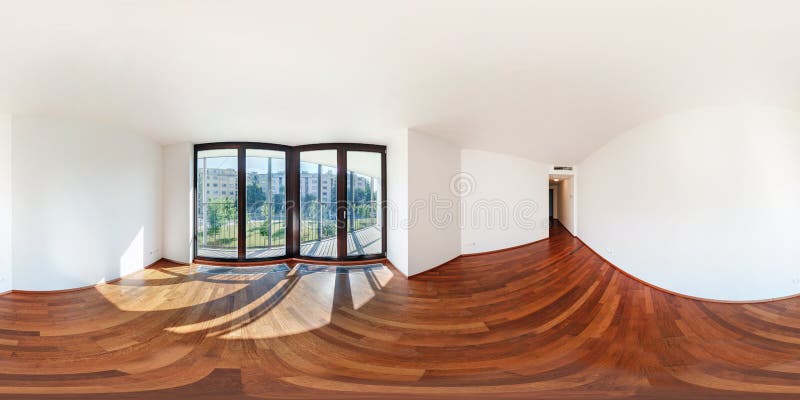 Panorama 360 view in modern white empty loft apartment interior of living room hall, full  seamless 360 degrees angle view royalty free stock photos