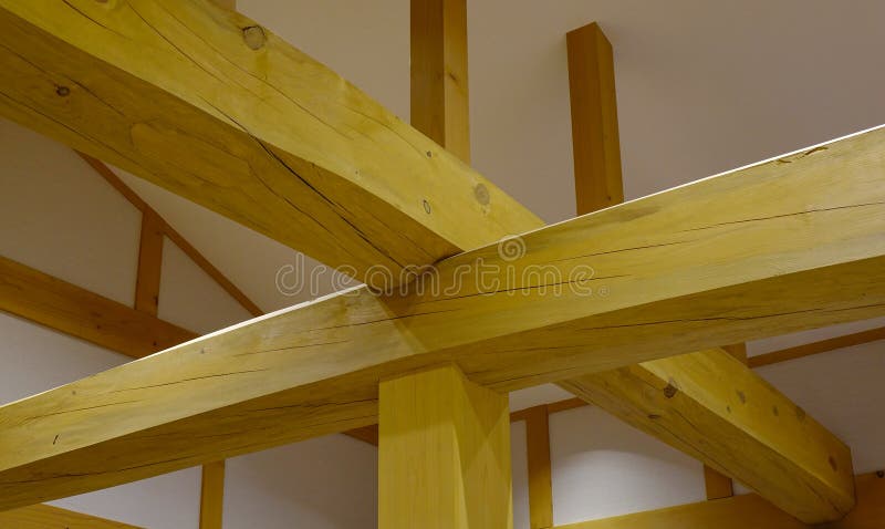 Roof crate, mounting inside wooden house royalty free stock photography
