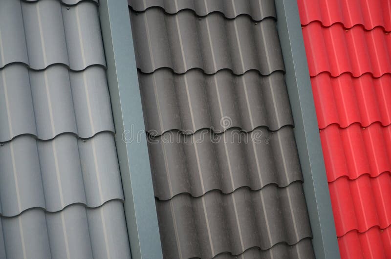 Roof templates from metal tile. Several roof cover pieces stock image