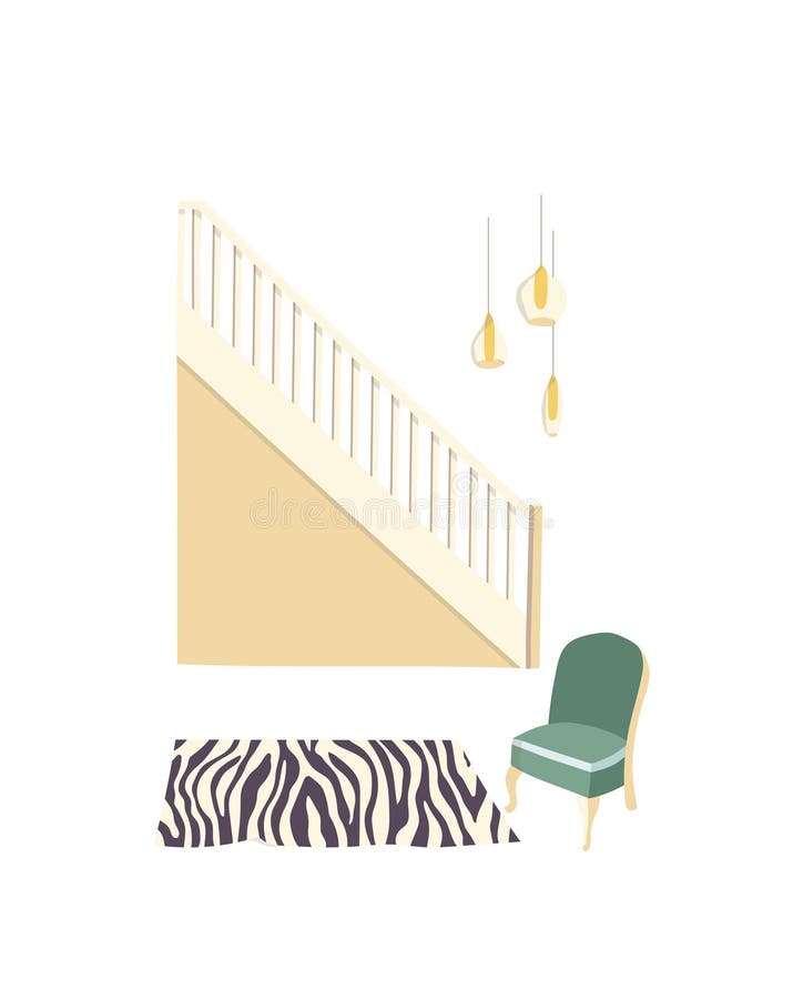 Room interior vector illustration of retro corridor or hallway entrance with furniture. Cartoon flat background of apartment stock illustration