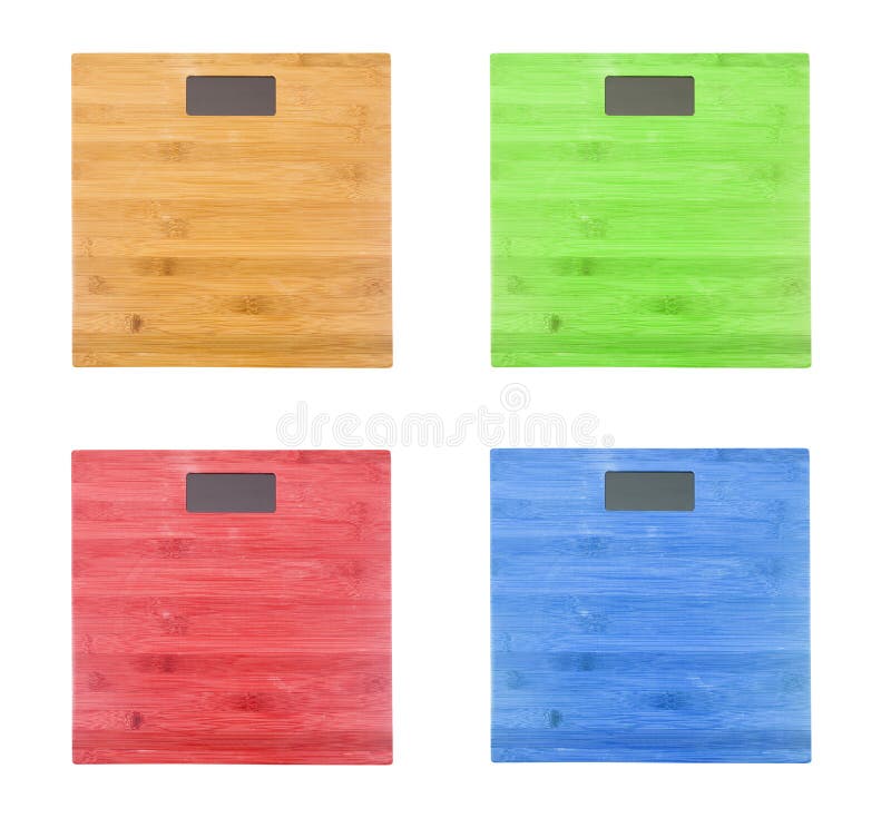 Set of wooden weight scale isolated. On white background royalty free stock photography