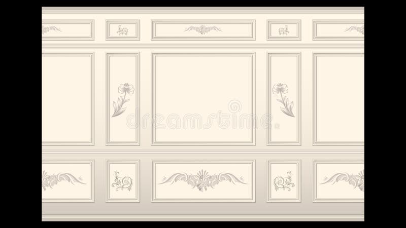 Stucco wall panel moulding seamless. Stucco floral pattern on light wall panel moulding seamless. Realistic detailed Vector illustration stock illustration