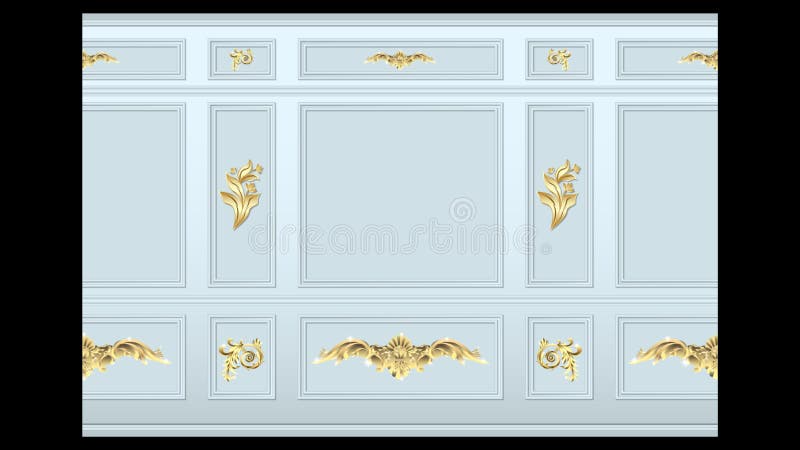 Stucco gold wall panel moulding seamless. Stucco gold floral pattern on light wall panel moulding seamless. Realistic detailed Vector illustration royalty free illustration