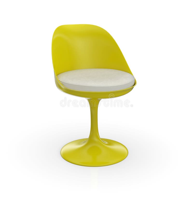 Stylish modern chair. 3d illustration of stylish modern bucket style chair in lime green with cushion, white background royalty free stock photos