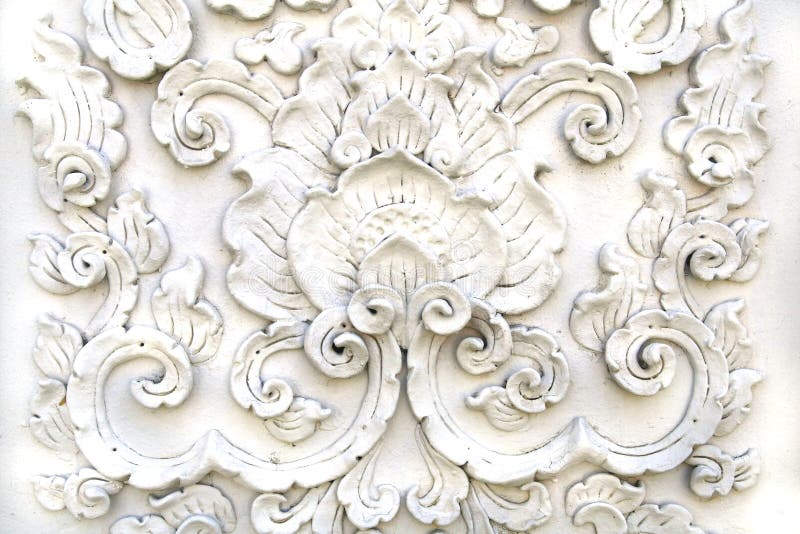 White thai art stucco wall. Thai temple stock photo