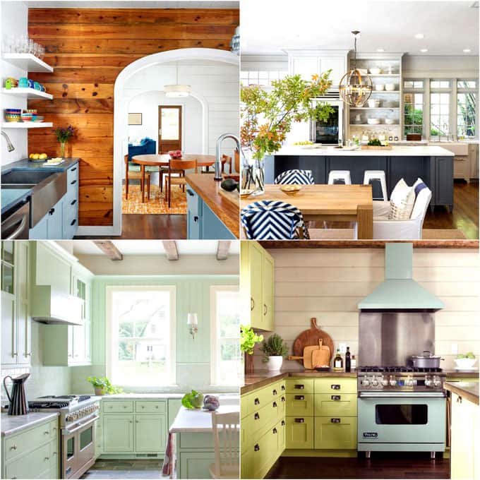Transform your kitchen easily with 25 beautiful kitchen cabinet colors and favorite designer kitchen paint color combos from farmhouse to modern glam! Paint color names for each kitchen with great designer tips! - A Piece of Rainbow