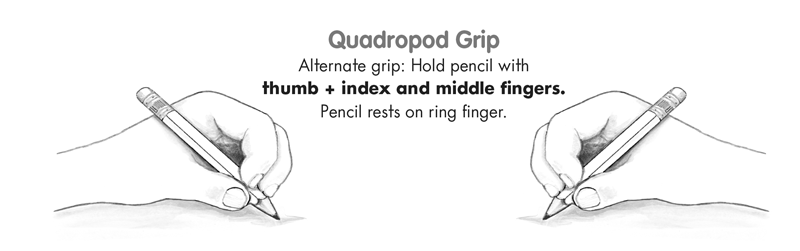 Illustration of the quadropod pencil grip and grasp