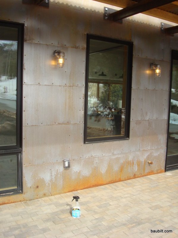 These panels have been exposed to rainwater, which is resulting in rust and discoloration.  (Photo from Baubilt.com)