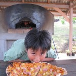 First pizzas cooked in the oven.